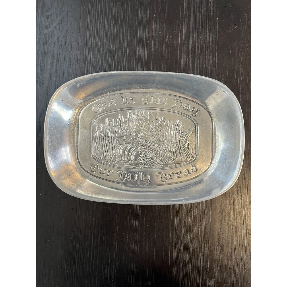 Vintage Pewter CC Cantrell Bread Tray Plate "Give Us This Day Our Daily Bread"‎